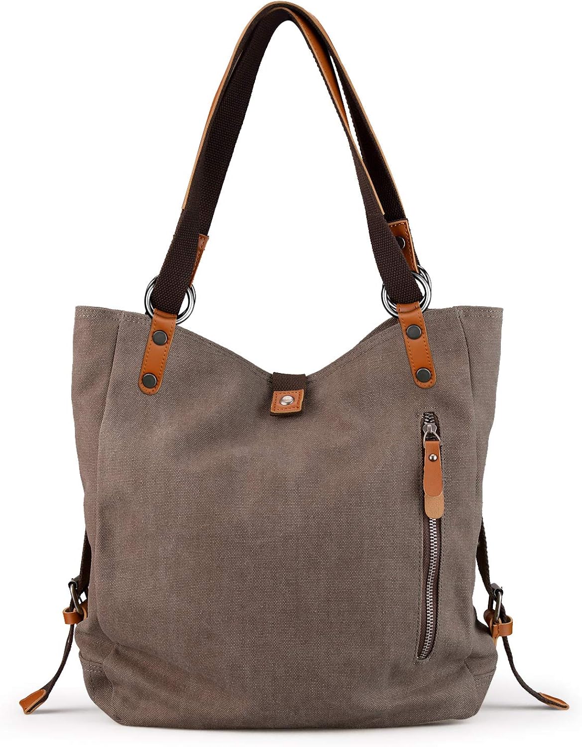 SHANGRI-LA Purse Handbag for Women Canvas Tote Bag Hobo Bag Casual Shoulder Bag School Bag Rucksack Convertible Backpack - Coffee - Image 3