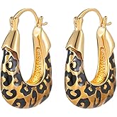 Leopard Print Earrings for Women Gold-tone and Black Hoop Earrings Geometric Drop Earring Studs Hypoallergenic Fashion Jewelry Gifts Unisex