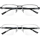 JCUANGR Bifocal Reading Glasses Men,Half Frame Clear Top Bi Focal Readers,Wide Blue Light Computer Multifocal Eyeglasses
