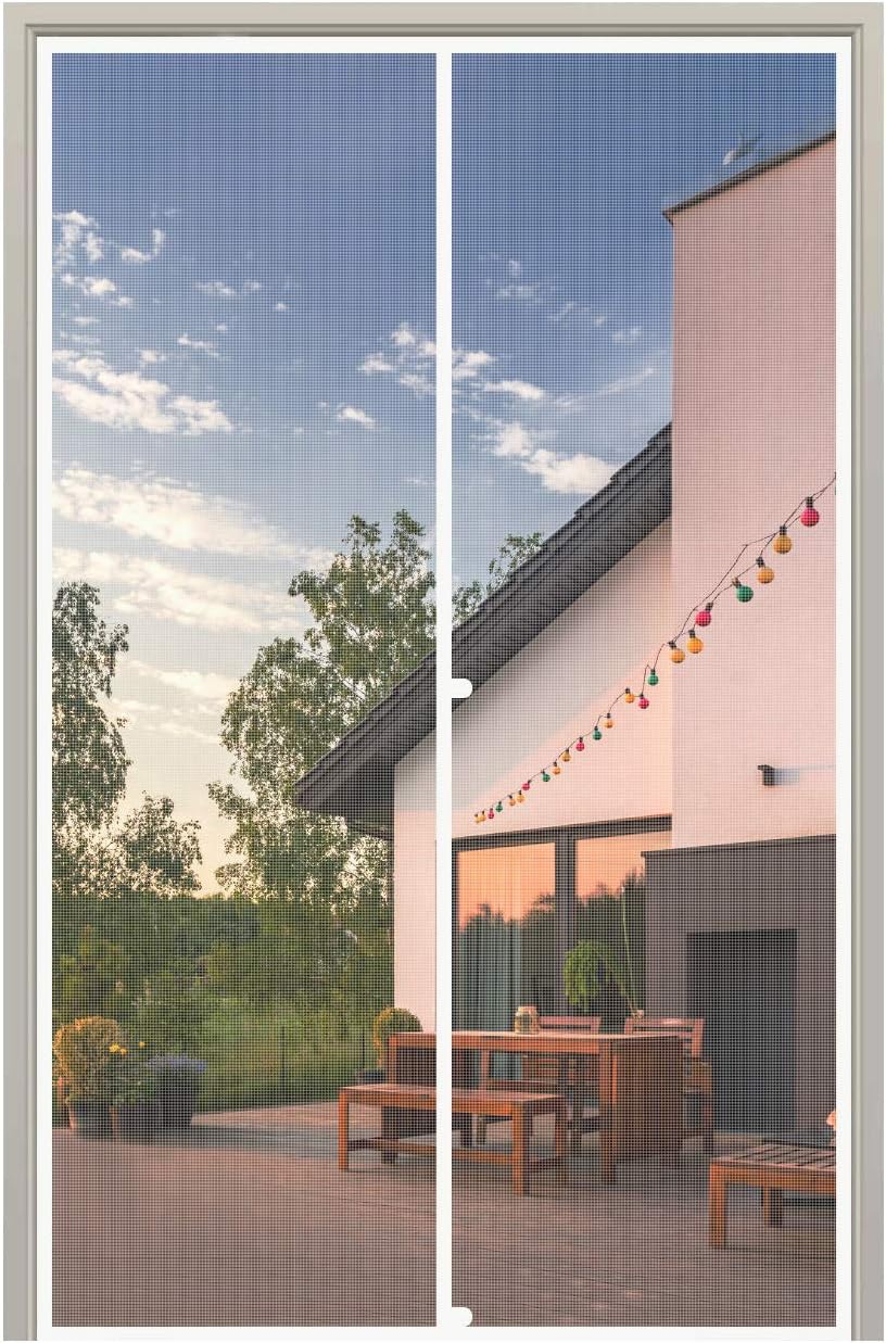 MAGZO Magnet Screen Door Fit Door Size 60 x 96, French Door Magnetic Mesh with Heavy Duty Full Frame Hook&Loop-White