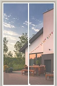 MAGZO Magnet Screen Door Fit Door Size 60 x 96, French Door Magnetic Mesh with Heavy Duty Full Frame Hook&Loop-White