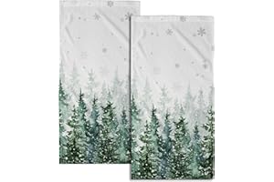 MIAOQUHE Winter Green Forest Hand Towels for Bathroom Christmas Kitchen Towels Set of 2 Green Xmas Tree Snowflake Dish Towels 14x28in Winter Christmas Decoration Hand Towels for Home Farmhouse Hotel Spa Gym