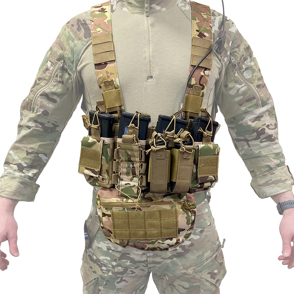 GALEARMS commando style chest rig with attachable combat bag, GPS pouch, Rifle and pistol magazine pouches, airsoft accessories, airsoft and military gear