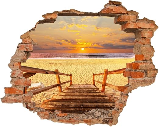 Fototapete 3d Bild Tapete Loch In Der Wand Treppen Zum Strand Sand