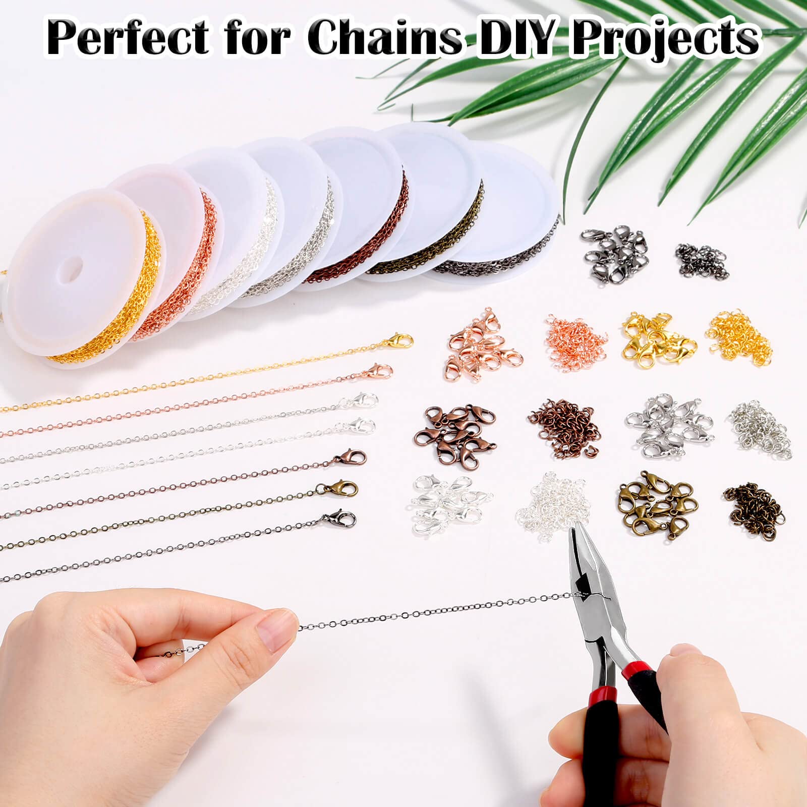 70Ft Jewelry Making Chains, 7 Colors 2mm Stainless Necklace Chains for Jewelry Making, Metal Chains Kit with 210Pcs Jump Rings and 70Pcs Lobster Clasps for DIY Jewelry Necklace Bracelet Anklet Making