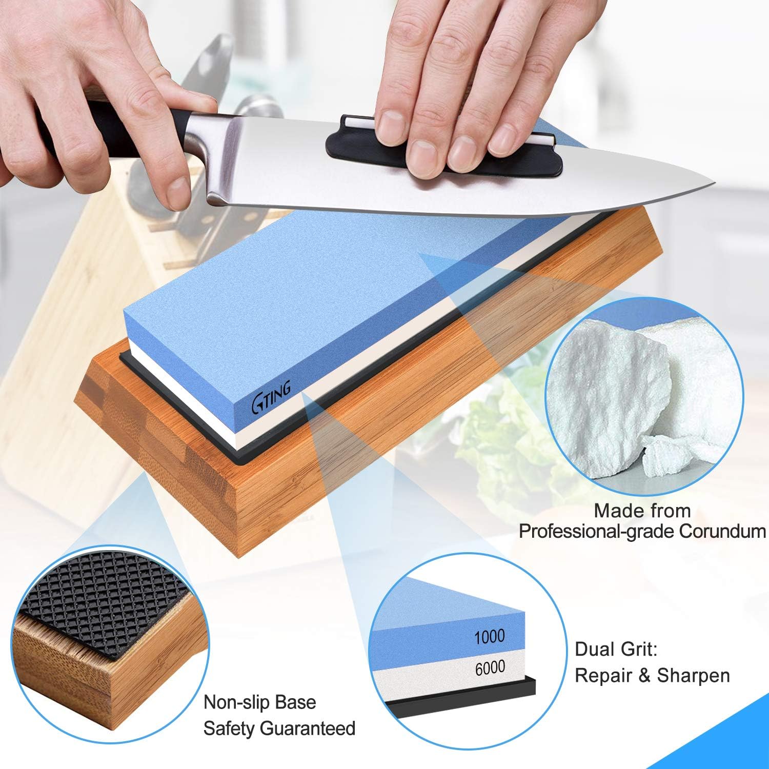 Whetstone Knife Sharpening Stone Set, G-TING 140/320, 1000/6000 Grit Whetstone Sharpener, Dual Grit Multi-Purpose Sharpener, Polishing Tool Sharpener Hatchet Large Sharpening Stone Kit - - 