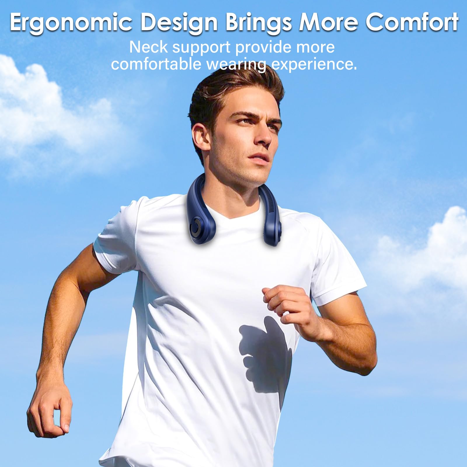 Portable Lightweight Neck Fan Rechargeable, 5 Speeds, Neck Support, USB Personal Bladeless Wearable Cooling Neck Fan for Hot Flashes, Disneyland, Travel, Christmas Gift for Men Women (Blue)