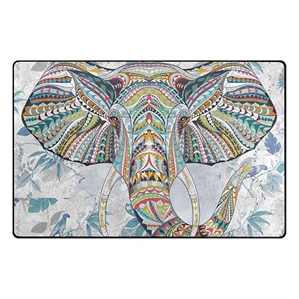 Ethnic Elephant With Asian Non Slip Outdoor Indoor Front Door Mat Bathroom