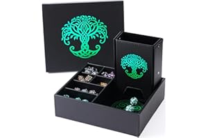 Soar Forge Dice Tray and Dice Tower for DND and RPG - All-in-One Game Roamer Tray & Large Tower for Random Rolls - Stores Your Sets, Mini's and More Compatible with D&D (Green Tree)