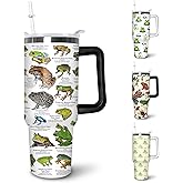puhnhsv 40 oz Frog Tumbler With Handle and Straw, 40oz Insulated Stainless Frog Tumbler Coffee Travel Mugs Cup Water Bottle Frog Lovers Gifts for Women Girls