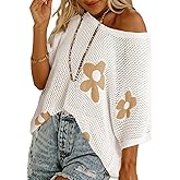 Dokotoo Womens Floral Fashion Summer Tops 2026 Short Sleeve Crochet Sweaters Swimsuit Cover Ups Lightweight Knit Pullover