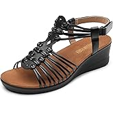DREAM PAIRS Women's Comfortable Strappy Low Heel Open Toe Slip-On Wedge Sandals Arch Support for Summer Dressy Shoes