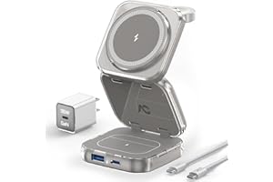 Wireless Charger for MagSafe, AC Island 5-in-1 Portable Travel Charging Station, 15W Max Foldable Fast Magnetic Stand, Evolved for iPhone 16/15/14/13 Series, Apple Watch, AirPods (with 35W Adapter)