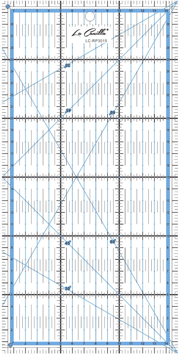 La Canilla ® - Quilting Ruler 30x15 cm Patchwork Ruler Transparent Acrylic for Dressmakers, Sewing and Crafts in CM, MM and Angles Quilters Ruler to Make Quilting and Templates