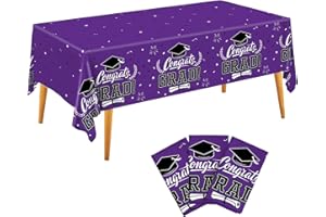 Staraise 2025 Graduation Party Table Decorations 3PCS Purple Graduation Tablecloths,Waterproof Plastic Rectangular Disposable Table Cover for Congrats Grad Cloths Party Supplies,51.2x86.6inch