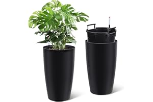 Tall Planters, Set of 2 Large 22 in Outdoor Indoor Plant Pots with Water Level Indicator, Removable Inner Bucket, Self-Wateri