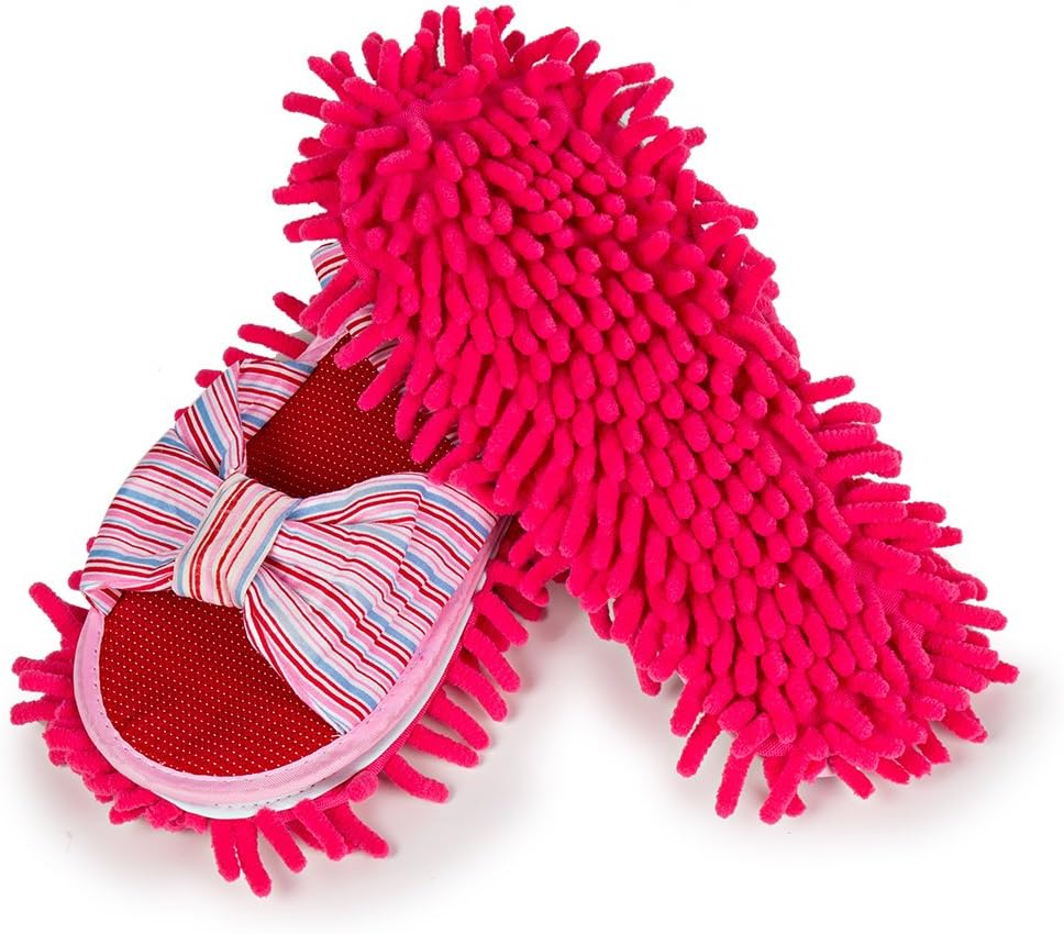 LEMNUY Microfiber Cleaning Dusting Mop Slipper for Women, Detachable Washable Shoes Cover, House Indoor Floor Cleaner Hair, Pink 1 Pairs 5-8 Size