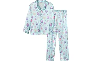 Topgal Satin Pajamas for Girls – Coat Style Unicorn Long Sleeve Silky Button Down PJ Set Size 6-16