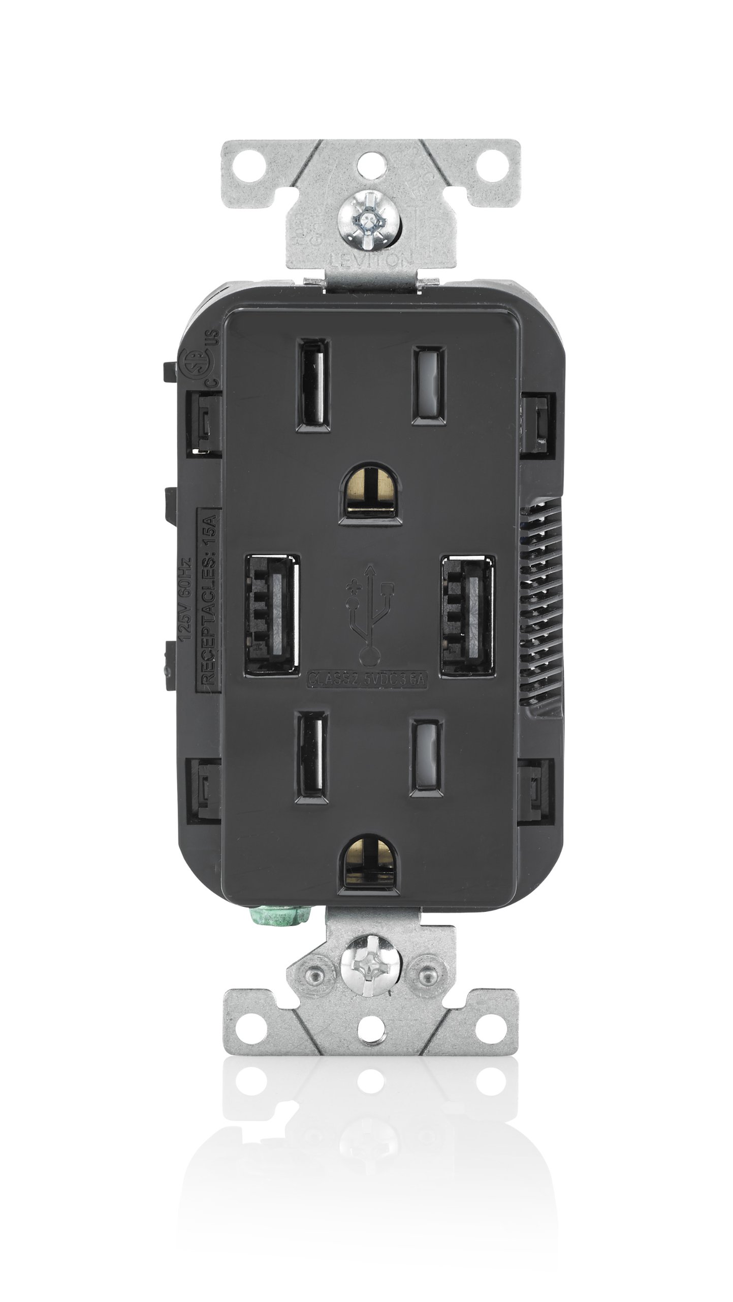 Leviton T5632-E USB Charger/Tamper-Resistant Duplex Receptacle, 15-Amp, 8-Pack, Black