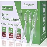 Fracurs 360 Count Extra Plastic Silverware Heavy Duty, 120 Forks, 120 Spoons, 120 Knives, BPA-Free&Heat Resistant Clear Plastic Utensils Bulk, Plasticware Set, Premiun Disposable Cutlery for Party Use