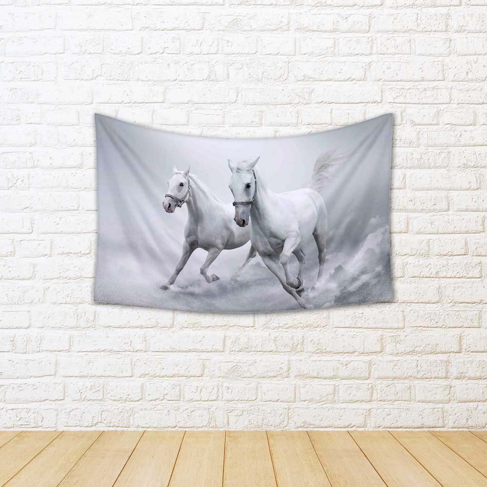ArtzFolio White Horses D2 Velvet Fabric Tapestry Wall Hanging 27.1inch