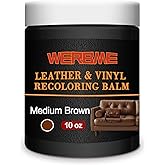 WERBME Leather Recoloring Balm & Color Restorer - 10OZ Multipurpose Dye & Paint for Faded Leather Couches, Car Seats, Shoes | Fix Scratches on Clothing, Furniture & Accessories(Medium Brown)