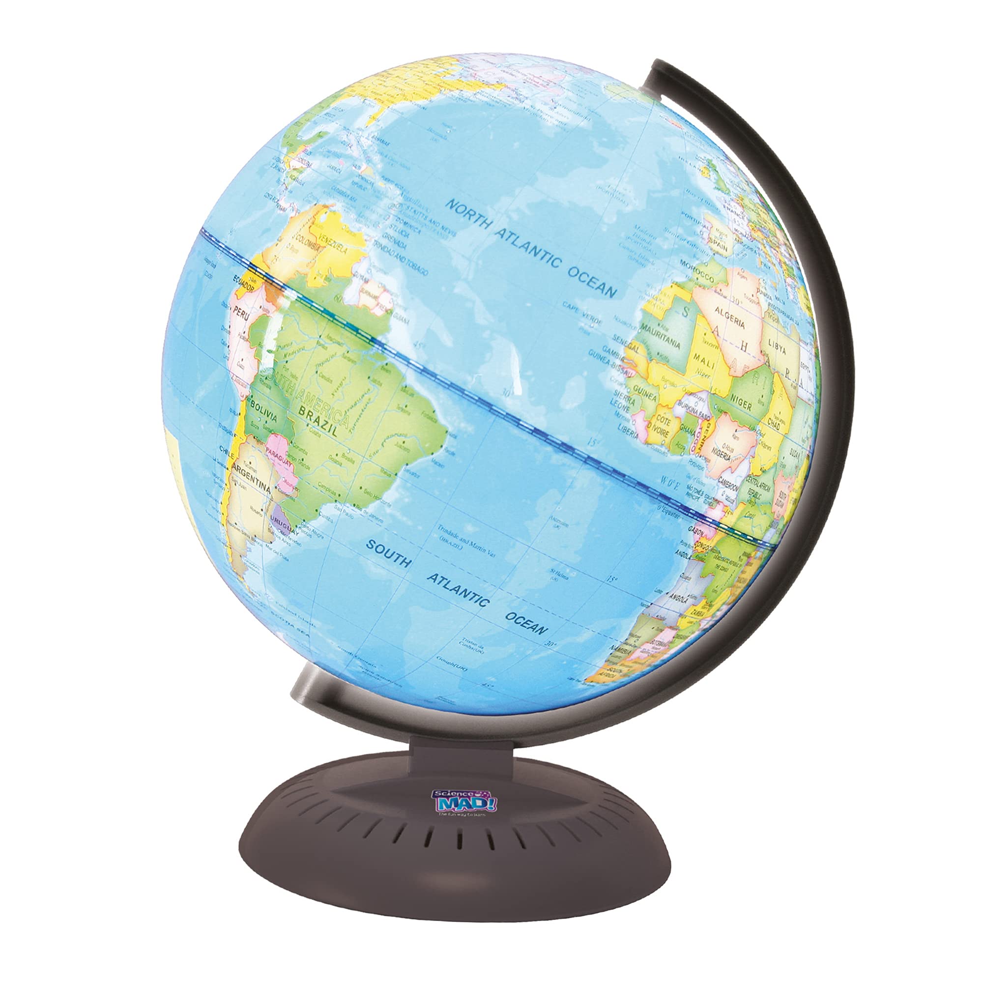 Science Mad - Light Up Globe For Kids - Learn About Planet Earth With Fun - Features Day and Night Settings, Arc Mount, Earth Rotation, 20cm Diameter, 6+ years