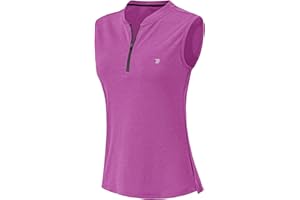 BGOWATU Women's Golf Polo Shirts Sleeveless Zip Up Collarless UPF 50+ Tennis T-Shirt Lightweight Quick Dry
