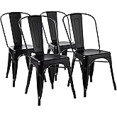 Amazon Basics Metal Dining Chairs, Easy to Assemble, Sturdy, 4 Pack, 20.1" D x 17.1" W x 33.5" H, Matte Black