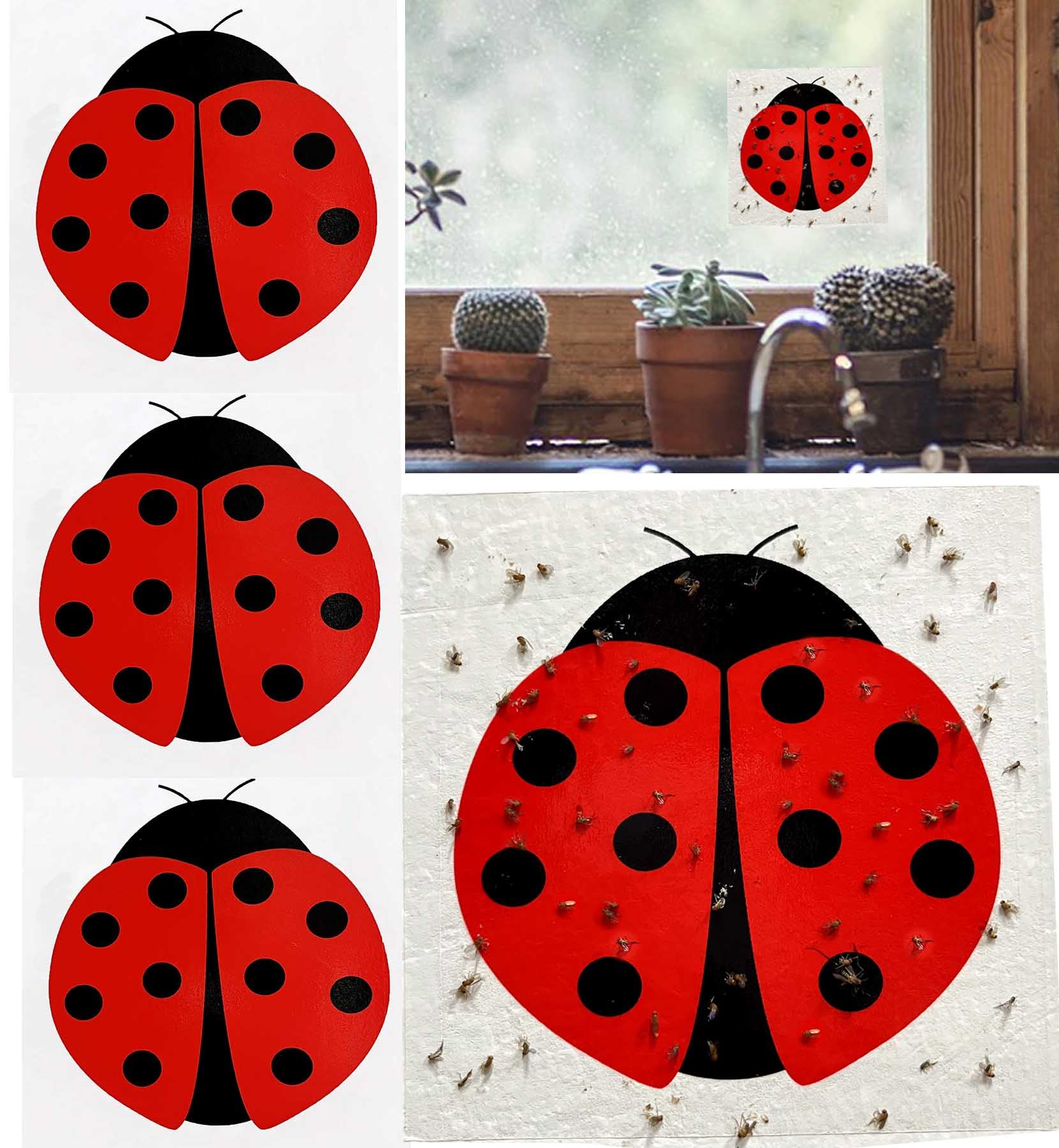 30PCS Fly Stickers for Windows, Fly Sticky Traps Fly Killer Catcher Trap Indoor Floral Pattern Design, Fruit Fly Traps Indoor for Home Use Indoor Houseflies Fly Gnatt (Red)