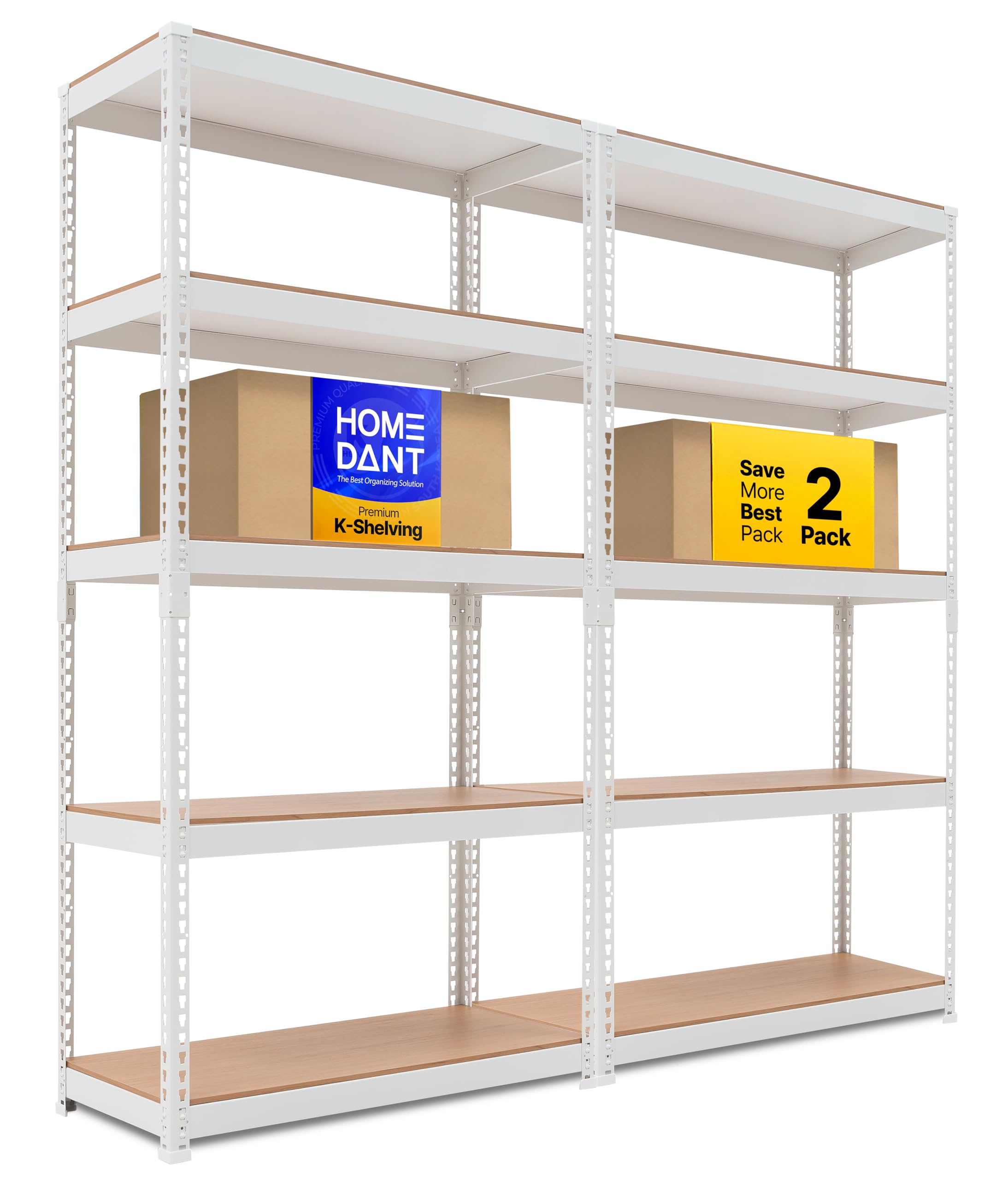 HOMEDANT 35.9" W 5 Tier Heavy Duty Garage Shelving Adjustable Metal Rack Storage Shelves Standing Shelf Unit Organizers Pantry Closet White 2Pack Image