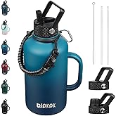 BJPKPK Half Gallon Insulated Water Bottles with Straw Lid & Side Handle, 64oz Large, Stainless Steel Water Bottles with 3 Lids and Paracord Strap, Metal Water Jug,Vast