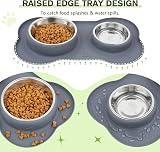 Pecute dog bowls non-slip stainless steel double bowls with silicone mat view 3