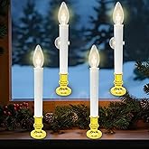 Konictom 4 Pack Window Candles Battery Operated with Timer,Electric LED Candle Flameless with Gold Candle Holders&3v Ultra-Bright Led Bulbs,Christmas Window Candles for Christmas Holiday Decoration
