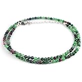 OdrillionGems Natural Ruby Zoisite Beaded Necklace, 925 Sterling Silver, Women Jewelry, Healing Chakra Crystals, July Birthstone Rhodium Plated, Handmade Choker Necklace, 18 inches Adjustable Chain