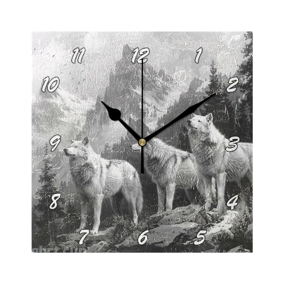 JUMPBEAR 20 * 20 cm Square Wall Clock Arabic Numerals Wolf Silent Non ticking Clock