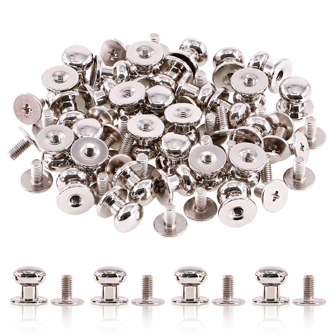 Swpeet S496 30Sets Sliver 8x10x10mm Chicago Screws Round Head Button Stud Slotted Screws Nail Rivet Leather Rivets Craft Belt for DIY Craft Leather Craft Repairs Decoration,White