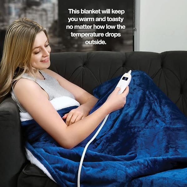 MEDICAL KING HEATED BLANKET, MACHINE WASHABLE EXTREMELY SOFT & COMFORTABLE ELECTRIC BLANKET THROW FAST HEATING WITH HAND CONTROLLER 10 HEATING SETTINGS & AUTO SHUT-OFF (BLUE, 50 X 60)