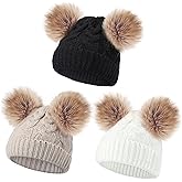 3 Pieces Baby Beanies Toddler Kids Hats Winter Double Pompom Beanies Caps Knitted for Girls Boys