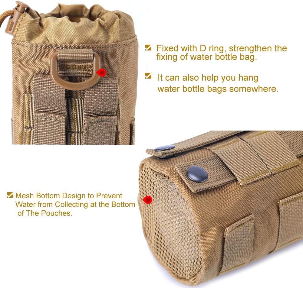 Upgraded Sports Water Bottles Pouch Bag, Tactical Drawstring Molle Water Bottle Holder Tactical Pouches, Travel Mesh Water Bottle Bag Tactical Hydration Carrier (Tan-1Pack) : Sports & Outdoors