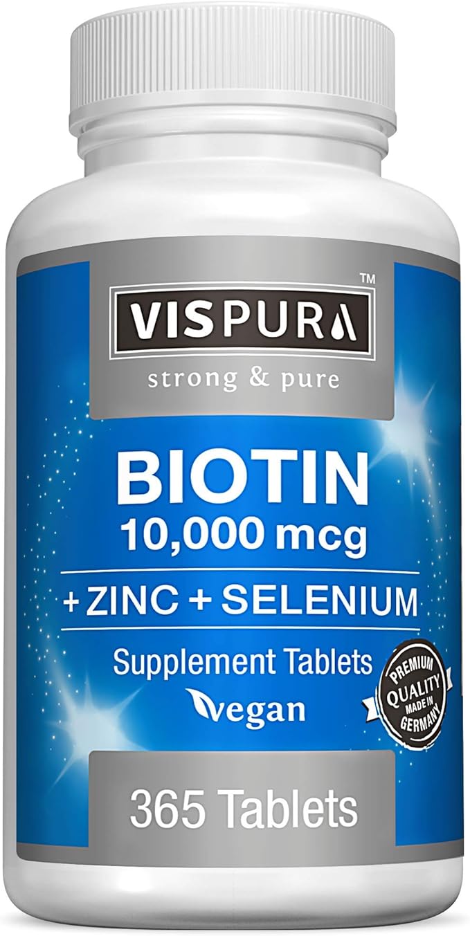 Biotin 10000 mcg Vitamin B7 + Zinc + Selenium, Pure, Vegan & Extra Strong, Best