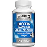 Biotin 10000 mcg + Zinc + Selenium, Pure, Vegan & Extra Strong, Best Supplement for Hair Growth, Glowing Skin, Strong Nails*,