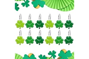 FYSUIMU 12Pcs St. Patrick's Day Shower Curtain Hooks Irish Shamrock Curtain Rod Rings Green Clover Resin Curtain Hanger Hooks for Living Room Bedroom Bathroom Decor