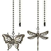 SHIFANQI Ceiling Fan Pull Chain, 2 Pack Bronze Dragonfly Fan Pull Chain Extension, 12 Inches Decorative Chain Pulls Pendant for Ceiling Light Fan Lamp, Beads Ball Chain Extender with Connector