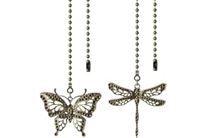 SHIFANQI Ceiling Fan Pull Chain, 2 Pack Bronze Dragonfly Fan Pull Chain Extension, 12 Inches Decorative Chain Pulls Pendant for Ceiling Light Fan Lamp, Beads Ball Chain Extender with Connector