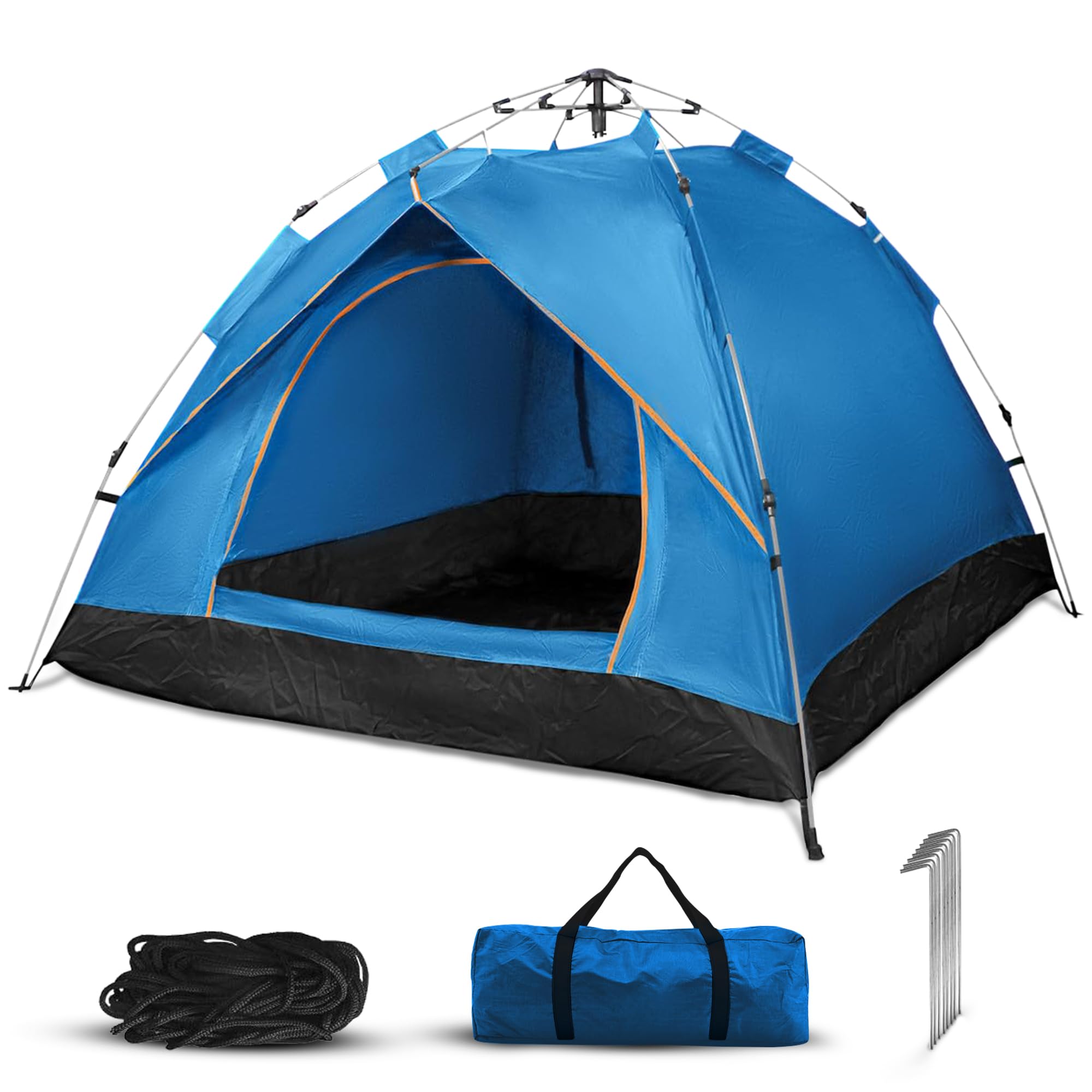 Qisan Hydraulic Dome Tent Automatic Camping Tents 3-4 Person Canopy with Carrying Bag Easy to Set up and Package for Outdoor Garden Backpacking Hiking (Blue)