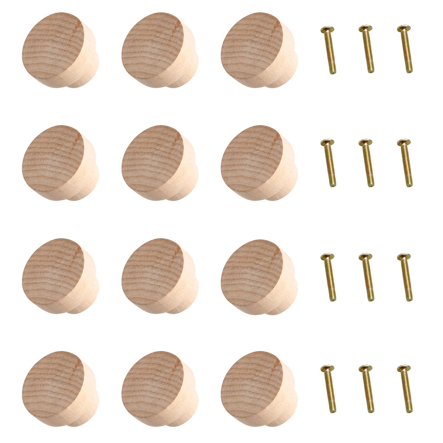 Rumyve 12PCS Door Knobs,Round Wood Drawer Handles with Screws,Natural Wooden Door Knobs Pull Handle for Home Office Room Kitchen Cupboards Wardrobes Cabinet Drawer