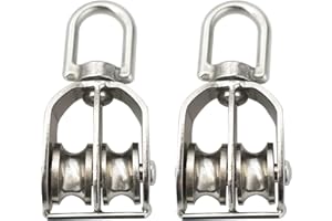 Floyutin 2 Packs Stainless Steel M15 Double Pulley Wire Rope Crane Pulley Block