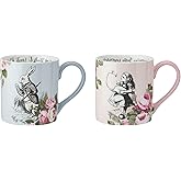 Mikasa Ceramic Mug Set, 2-Piece Alice in Wonderland Themed Bone China Teacups, 380 ML