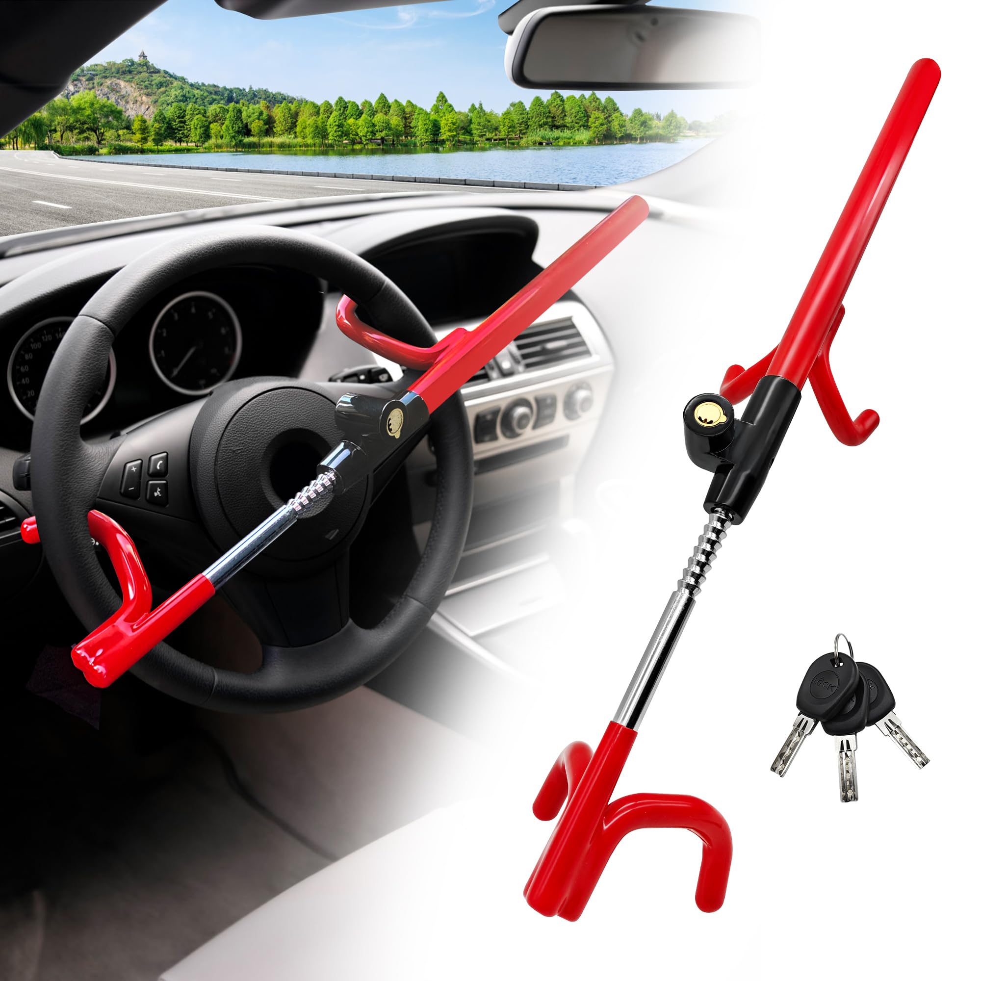 KAYCENTOP Steering Wheel Lock Anti Theft Device, Heavy-Duty Twin Hooks ...